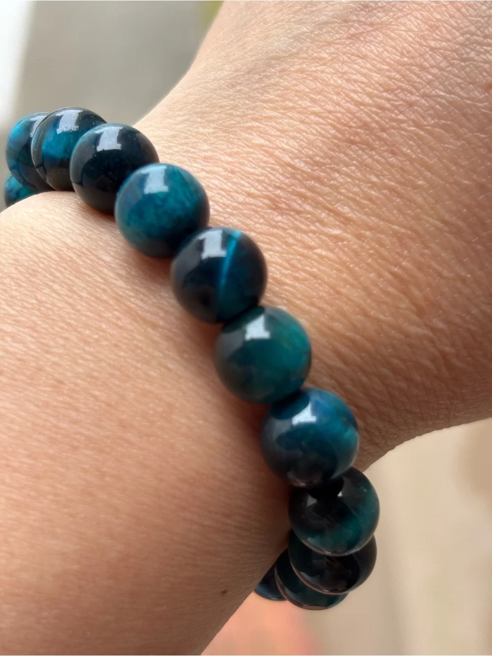 10mm Blue Tiger Eye Beaded Bracelet - Women Jewelry
